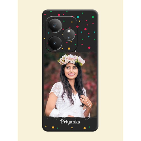 Multicolor Dotted Pattern with Text On Space Black Custom Soft Matte Mobile Back Cover - Realme GT 6 Multicolor Dotted Pattern with Text On Space Black Custom Soft Matte Mobile Back Cover - Realme GT 6
