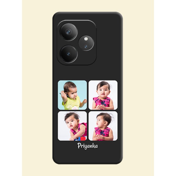 Floral Art with 6 Image Holder on Photo On Space Black Custom Soft Matte Mobile Back Cover - Realme GT 6 Floral Art with 6 Image Holder on Photo On Space Black Custom Soft Matte Mobile Back Cover - Realme GT 6