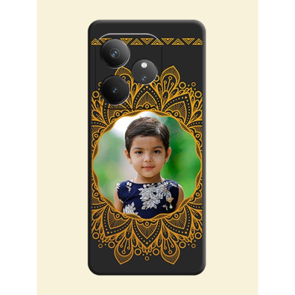 Round Image with Floral Design On Space Black Custom Soft Matte Mobile Back Cover - Realme GT 6 Round Image with Floral Design On Space Black Custom Soft Matte Mobile Back Cover - Realme GT 6