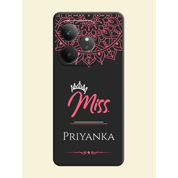 Mrs Name with Floral Design On Space Black Custom Soft Matte Mobile Back Cover - Realme GT 6 Mrs Name with Floral Design On Space Black Custom Soft Matte Mobile Back Cover - Realme GT 6