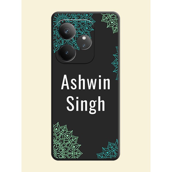 Your Name with Floral Design On Space Black Custom Soft Matte Mobile Back Cover - Realme GT 6 Your Name with Floral Design On Space Black Custom Soft Matte Mobile Back Cover - Realme GT 6