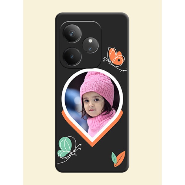 Upload Pic With Simple Butterly Design On Space Black Custom Soft Matte Mobile Back Cover - Realme GT 6