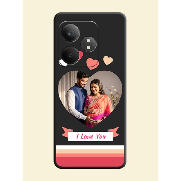 Love Shaped Photo with Colorful Stripes On Space Black Custom Soft Matte Mobile Back Cover - Realme GT 6T 5G Love Shaped Photo with Colorful Stripes On Space Black Custom Soft Matte Mobile Back Cover - Realme GT 6T 5G