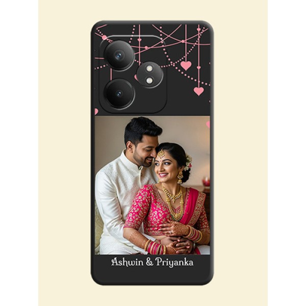 Pink Love Hangings with Text On Space Black Custom Soft Matte Mobile Back Cover - Realme GT 6T 5G Pink Love Hangings with Text On Space Black Custom Soft Matte Mobile Back Cover - Realme GT 6T 5G