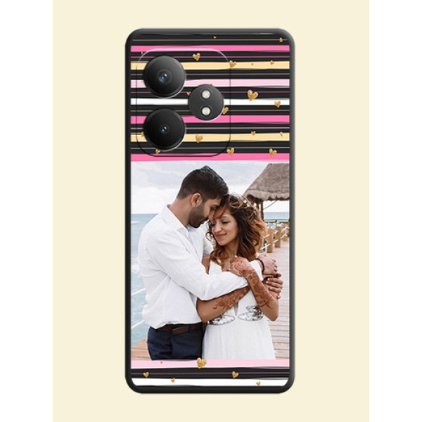 Multicolor Lines and Golden Love Symbols Design on Photo On Space Black Custom Soft Matte Mobile Back Cover - Realme GT 6T 5G Multicolor Lines and Golden Love Symbols Design on Photo On Space Black Custom Soft Matte Mobile Back Cover - Realme GT 6T 5G