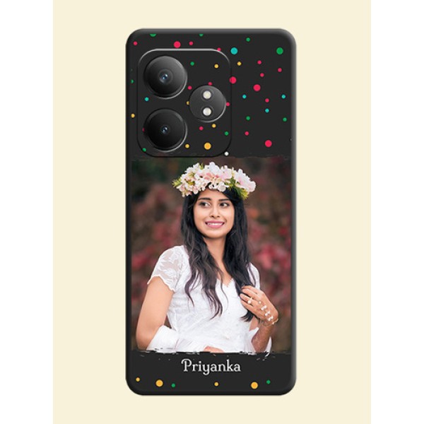 Multicolor Dotted Pattern with Text On Space Black Custom Soft Matte Mobile Back Cover - Realme GT 6T 5G Multicolor Dotted Pattern with Text On Space Black Custom Soft Matte Mobile Back Cover - Realme GT 6T 5G
