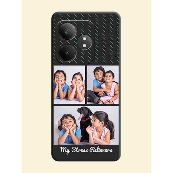 Cross Dotted Pattern with 2 Image Holder On Space Black Custom Soft Matte Mobile Back Cover - Realme GT 6T 5G Cross Dotted Pattern with 2 Image Holder On Space Black Custom Soft Matte Mobile Back Cover - Realme GT 6T 5G