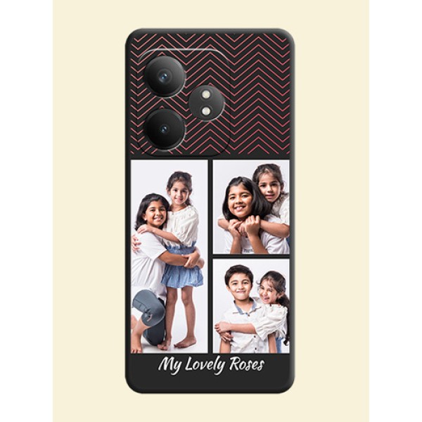 Wave Pattern with 3 Image Holder On Space Black Custom Soft Matte Mobile Back Cover - Realme GT 6T 5G Wave Pattern with 3 Image Holder On Space Black Custom Soft Matte Mobile Back Cover - Realme GT 6T 5G