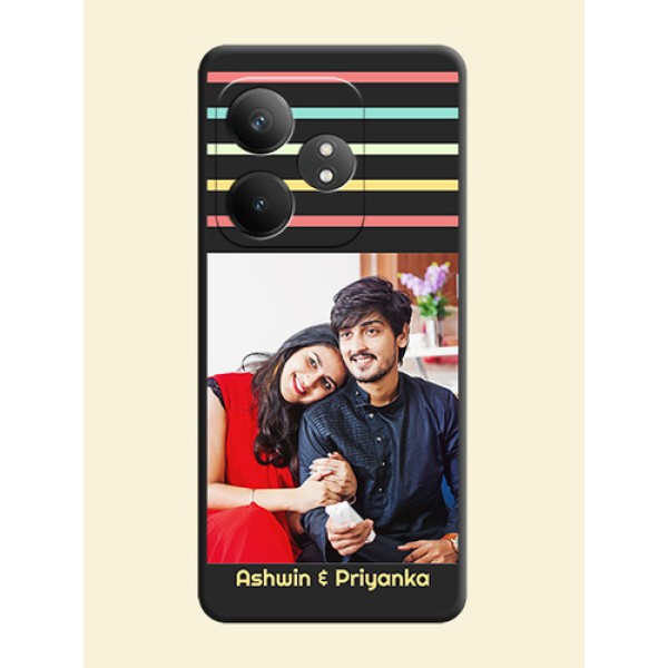 Color Stripes with Photo and Text on Photo On Space Black Custom Soft Matte Mobile Back Cover - Realme GT 6T 5G Color Stripes with Photo and Text on Photo On Space Black Custom Soft Matte Mobile Back Cover - Realme GT 6T 5G