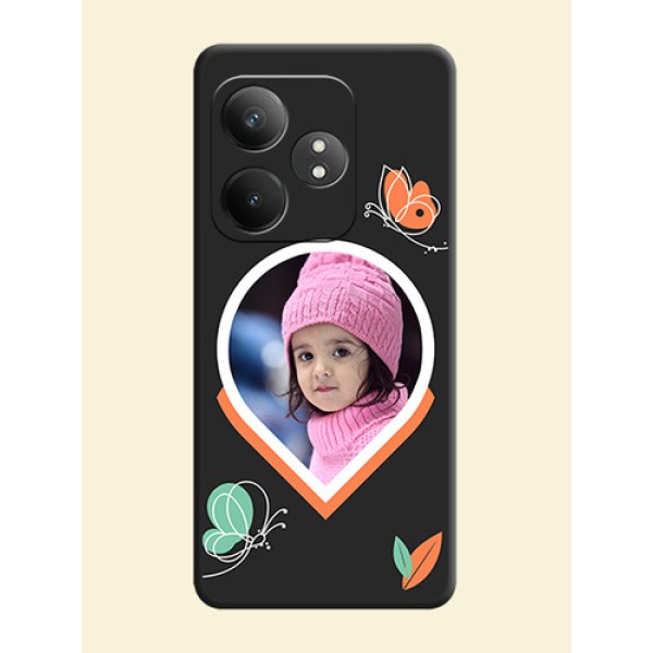 Upload Pic With Simple Butterly Design On Space Black Custom Soft Matte Mobile Back Cover - Realme GT 6T 5G