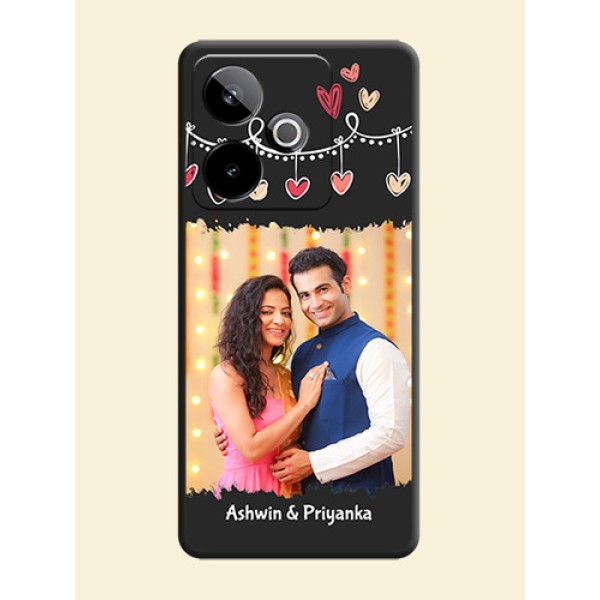 Pink Love Hangings with Name On Space Black Custom Soft Matte Mobile Back Cover - Realme GT 7 5G