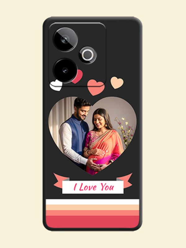 Love Shaped Photo with Colorful Stripes On Space Black Custom Soft Matte Mobile Back Cover - Realme GT 7 5G