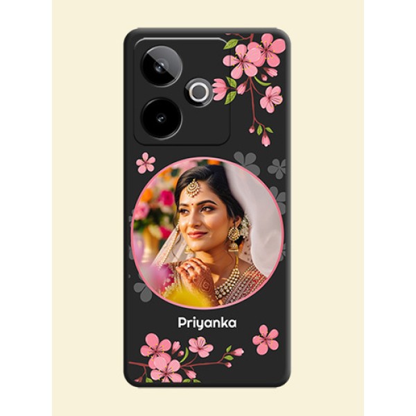 Round Image with Pink Color Floral Design on Photo On Space Black Custom Soft Matte Mobile Back Cover - Realme GT 7 5G Round Image with Pink Color Floral Design on Photo On Space Black Custom Soft Matte Mobile Back Cover - Realme GT 7 5G