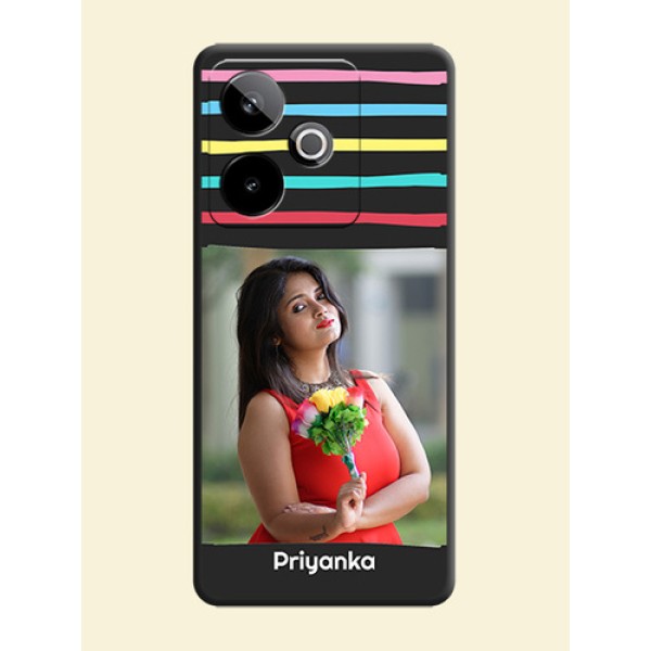 Multicolor Lines with Image On Space Black Custom Soft Matte Mobile Back Cover - Realme GT 7 5G Multicolor Lines with Image On Space Black Custom Soft Matte Mobile Back Cover - Realme GT 7 5G