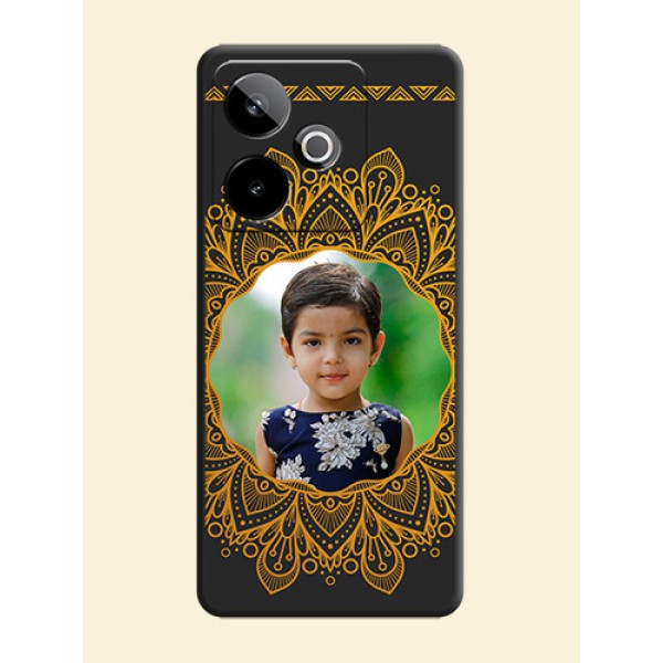 Round Image with Floral Design On Space Black Custom Soft Matte Mobile Back Cover - Realme GT 7 5G Round Image with Floral Design On Space Black Custom Soft Matte Mobile Back Cover - Realme GT 7 5G