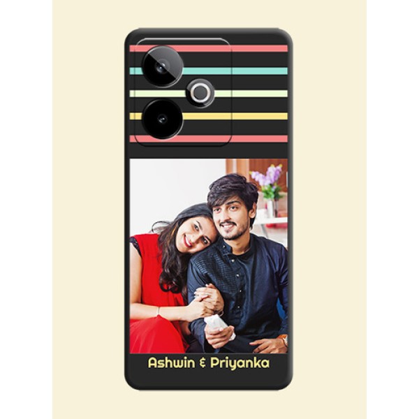 Color Stripes with Photo and Text on Photo On Space Black Custom Soft Matte Mobile Back Cover - Realme GT 7 5G Color Stripes with Photo and Text on Photo On Space Black Custom Soft Matte Mobile Back Cover - Realme GT 7 5G