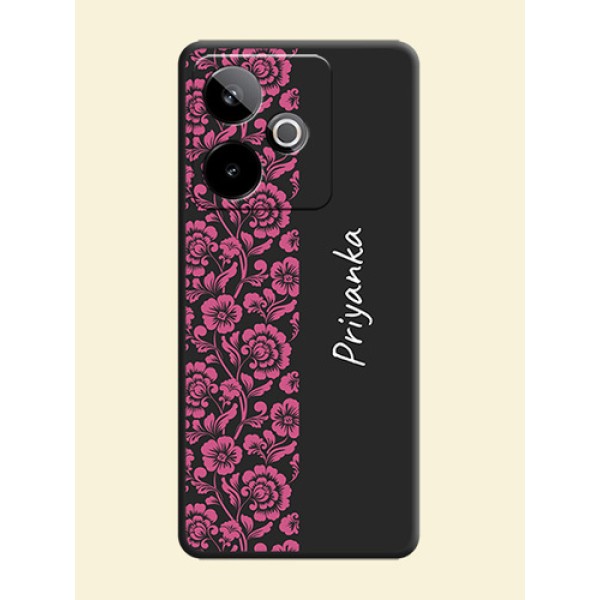 Pink Floral Pattern Design With Custom Text On Space Black Custom Soft Matte Mobile Back Cover - Realme GT 7 5G Pink Floral Pattern Design With Custom Text On Space Black Custom Soft Matte Mobile Back Cover - Realme GT 7 5G