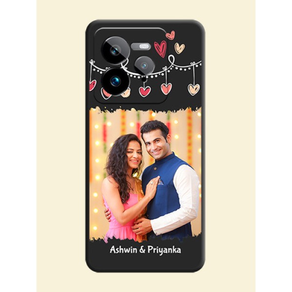Pink Love Hangings with Name On Space Black Custom Soft Matte Mobile Back Cover - Realme GT 7 Pro