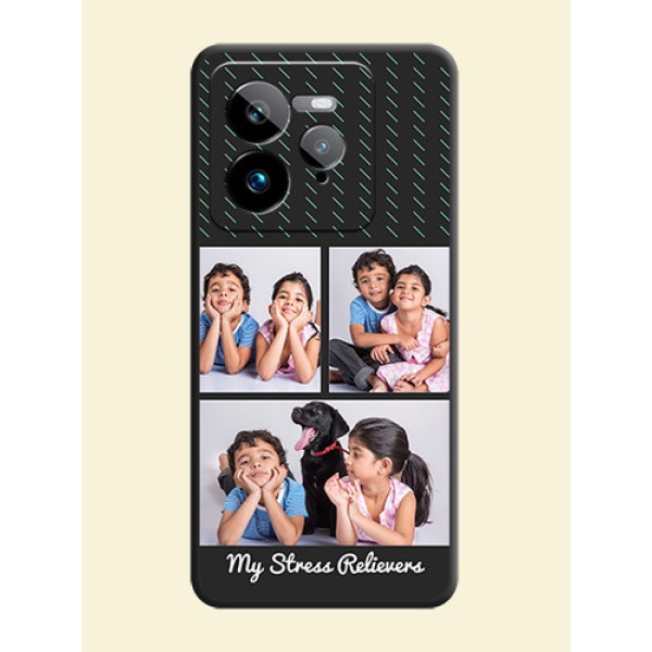 Cross Dotted Pattern with 2 Image Holder On Space Black Custom Soft Matte Mobile Back Cover - Realme GT 7 Pro Cross Dotted Pattern with 2 Image Holder On Space Black Custom Soft Matte Mobile Back Cover - Realme GT 7 Pro