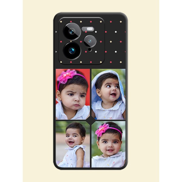 Multicolor Dotted Pattern with 4 Image Holder On Space Black Custom Soft Matte Mobile Back Cover - Realme GT 7 Pro Multicolor Dotted Pattern with 4 Image Holder On Space Black Custom Soft Matte Mobile Back Cover - Realme GT 7 Pro
