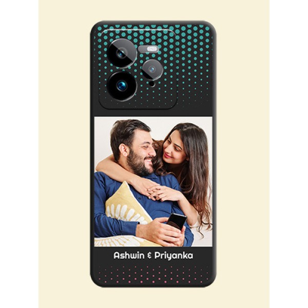 Faded Dots with Grunge Photo Frame and Text On Space Black Custom Soft Matte Mobile Back Cover - Realme GT 7 Pro Faded Dots with Grunge Photo Frame and Text On Space Black Custom Soft Matte Mobile Back Cover - Realme GT 7 Pro