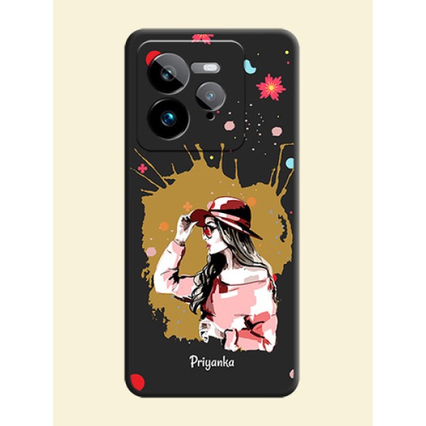Mordern Lady With Color Splash Background With Custom Text On Space Black Custom Soft Matte Mobile Back Cover - Realme GT 7 Pro