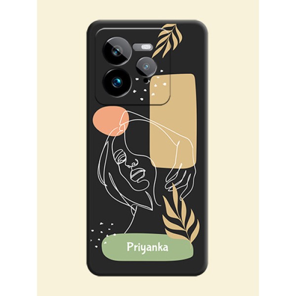 Custom Text With Line Art Of Women & Leaves Design On Space Black Custom Soft Matte Mobile Back Cover - Realme GT 7 Pro Custom Text With Line Art Of Women & Leaves Design On Space Black Custom Soft Matte Mobile Back Cover - Realme GT 7 Pro
