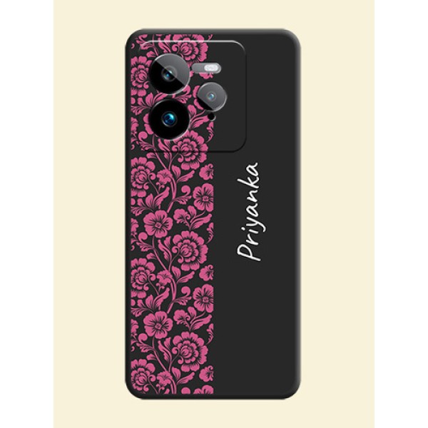 Pink Floral Pattern Design With Custom Text On Space Black Custom Soft Matte Mobile Back Cover - Realme GT 7 Pro Pink Floral Pattern Design With Custom Text On Space Black Custom Soft Matte Mobile Back Cover - Realme GT 7 Pro