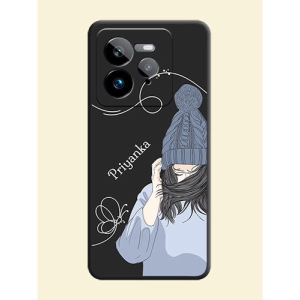 Girl With Blue Winter Outfiit Custom Text Design On Space Black Custom Soft Matte Mobile Back Cover - Realme GT 7 Pro Girl With Blue Winter Outfiit Custom Text Design On Space Black Custom Soft Matte Mobile Back Cover - Realme GT 7 Pro