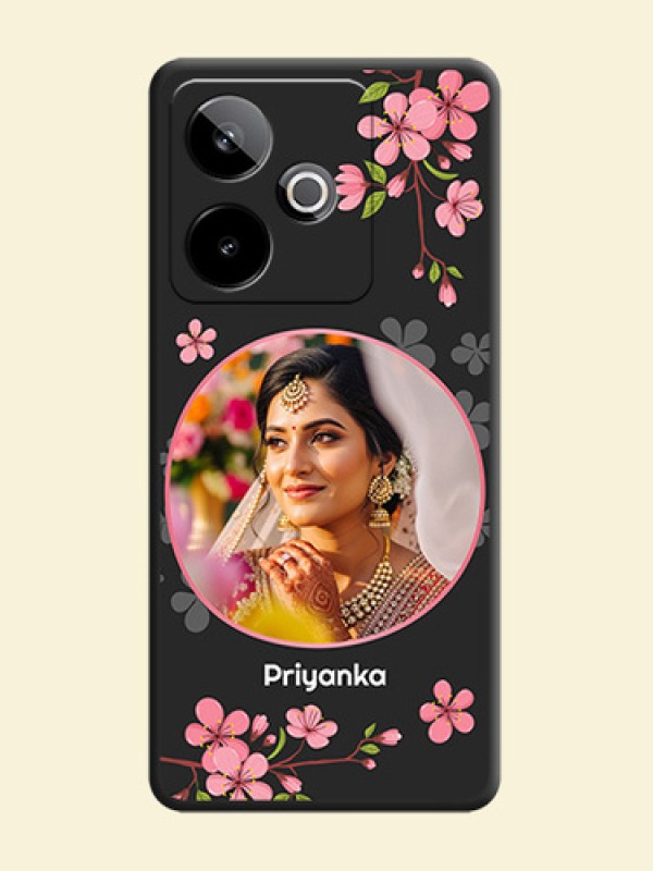 Round Image with Pink Color Floral Design on Photo On Space Black Custom Soft Matte Mobile Back Cover - Realme GT 7T 5G