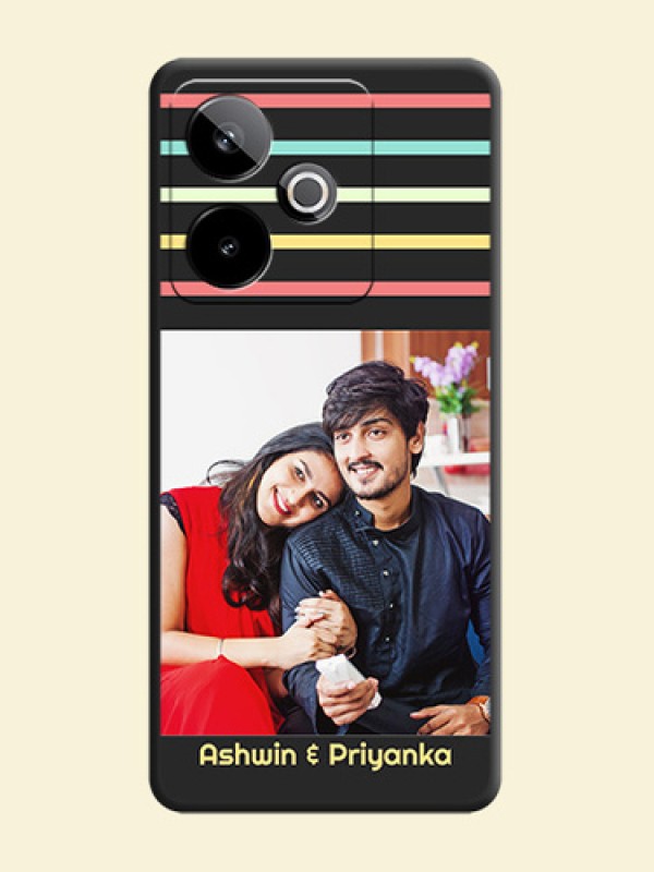 Color Stripes with Photo and Text on Photo On Space Black Custom Soft Matte Mobile Back Cover - Realme GT 7T 5G