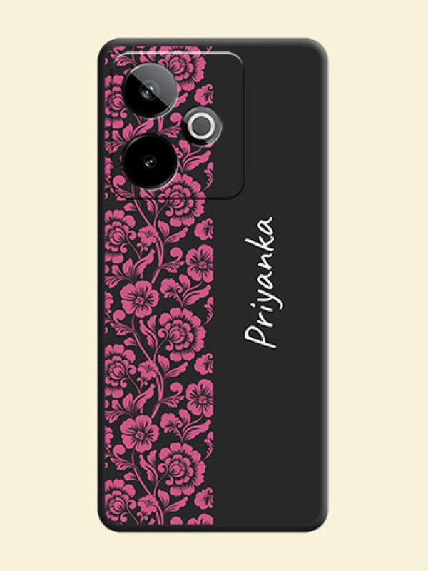 Pink Floral Pattern Design With Custom Text On Space Black Custom Soft Matte Mobile Back Cover - Realme GT 7T 5G