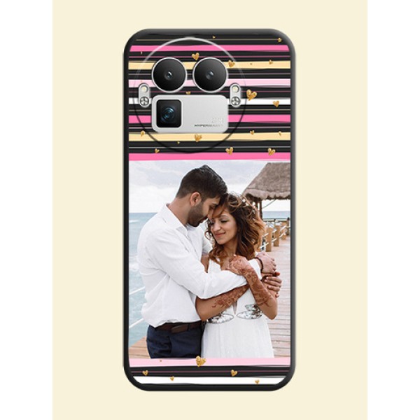Multicolor Lines and Golden Love Symbols Design on Photo On Space Black Custom Soft Matte Mobile Back Cover - Realme GT 8 Pro