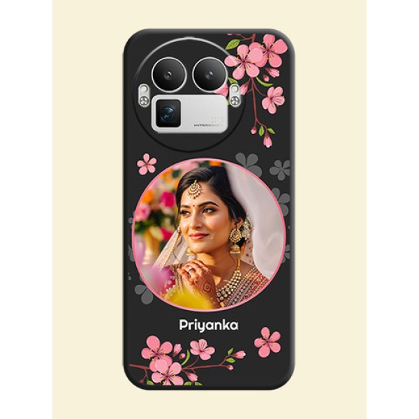 Round Image with Pink Color Floral Design on Photo On Space Black Custom Soft Matte Mobile Back Cover - Realme GT 8 Pro Round Image with Pink Color Floral Design on Photo On Space Black Custom Soft Matte Mobile Back Cover - Realme GT 8 Pro