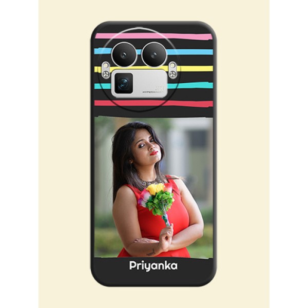 Multicolor Lines with Image On Space Black Custom Soft Matte Mobile Back Cover - Realme GT 8 Pro Multicolor Lines with Image On Space Black Custom Soft Matte Mobile Back Cover - Realme GT 8 Pro