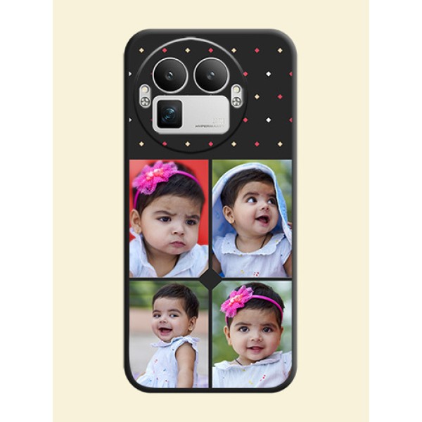 Multicolor Dotted Pattern with 4 Image Holder On Space Black Custom Soft Matte Mobile Back Cover - Realme GT 8 Pro Multicolor Dotted Pattern with 4 Image Holder On Space Black Custom Soft Matte Mobile Back Cover - Realme GT 8 Pro