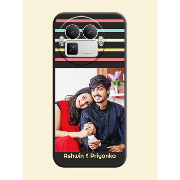 Color Stripes with Photo and Text on Photo On Space Black Custom Soft Matte Mobile Back Cover - Realme GT 8 Pro Color Stripes with Photo and Text on Photo On Space Black Custom Soft Matte Mobile Back Cover - Realme GT 8 Pro