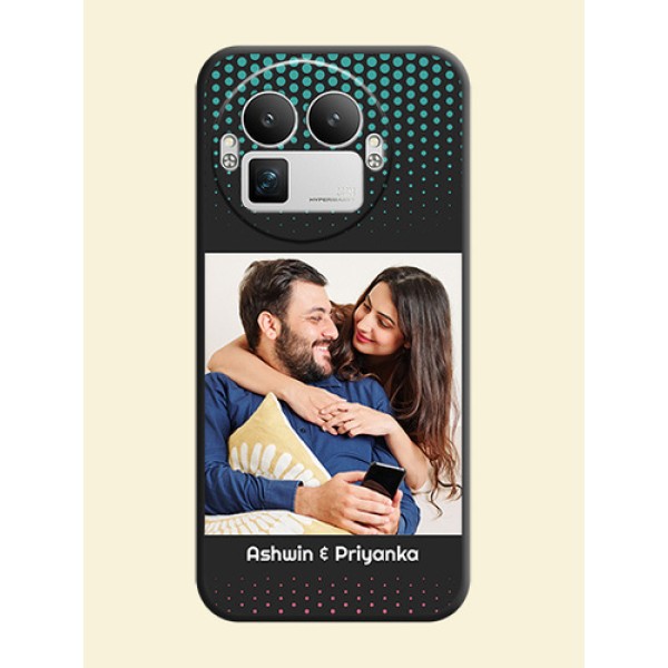Faded Dots with Grunge Photo Frame and Text On Space Black Custom Soft Matte Mobile Back Cover - Realme GT 8 Pro Faded Dots with Grunge Photo Frame and Text On Space Black Custom Soft Matte Mobile Back Cover - Realme GT 8 Pro