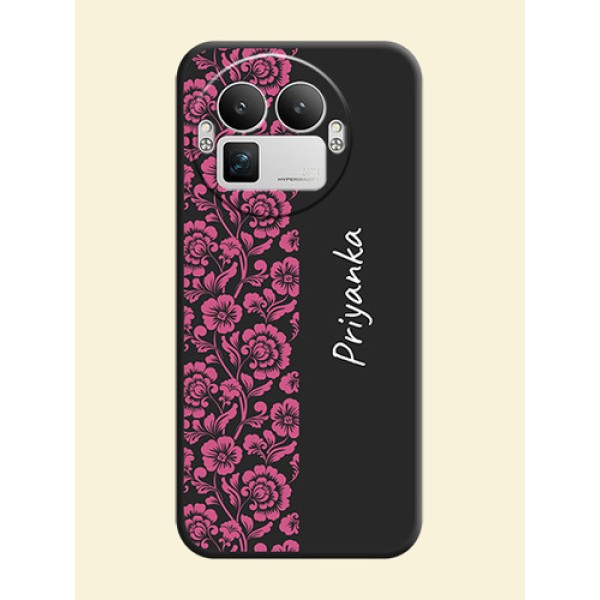 Pink Floral Pattern Design With Custom Text On Space Black Custom Soft Matte Mobile Back Cover - Realme GT 8 Pro Pink Floral Pattern Design With Custom Text On Space Black Custom Soft Matte Mobile Back Cover - Realme GT 8 Pro