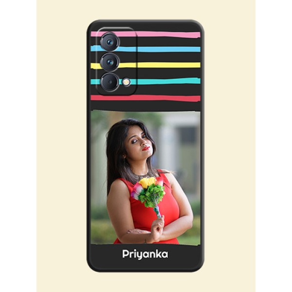 Multicolor Lines with Image on Space Black Personalized Soft Matte Phone Covers - Realme GT Master Multicolor Lines with Image on Space Black Personalized Soft Matte Phone Covers - Realme GT Master