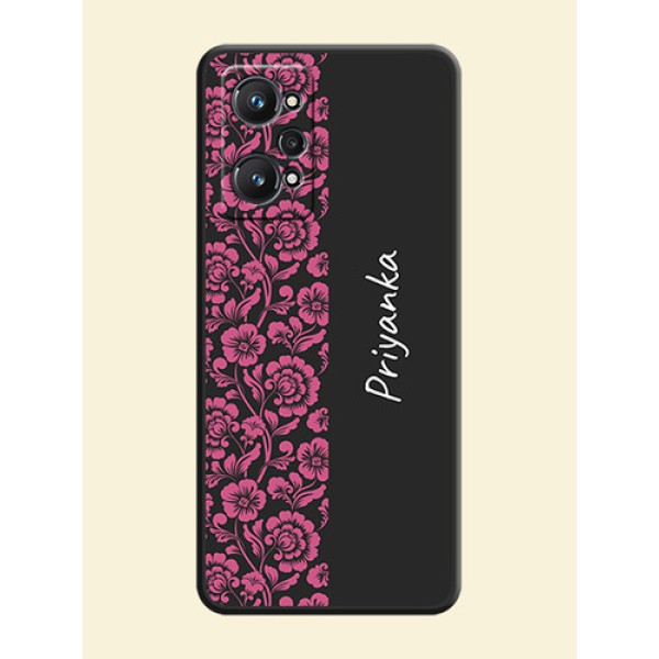 Pink Floral Pattern Design With Custom Text On Space Black Personalized Soft Matte Phone Covers -Realme Gt Neo 2 5G Pink Floral Pattern Design With Custom Text On Space Black Personalized Soft Matte Phone Covers -Realme Gt Neo 2 5G