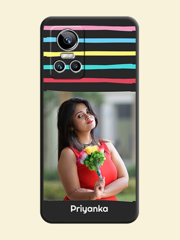 Multicolor Lines with Image on Space Black Personalized Soft Matte Phone Covers - Realme GT Neo 3 150W