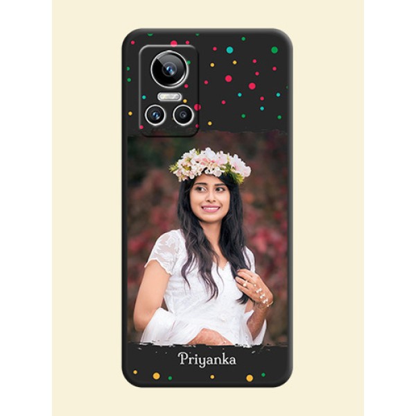 Multicolor Dotted Pattern with Text on Space Black Custom Soft Matte Phone Back Cover - Realme GT Neo 3 150W Multicolor Dotted Pattern with Text on Space Black Custom Soft Matte Phone Back Cover - Realme GT Neo 3 150W