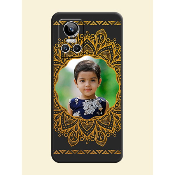 Round Image with Floral Design on Photo on Space Black Soft Matte Mobile Cover - Realme GT Neo 3 150W Round Image with Floral Design on Photo on Space Black Soft Matte Mobile Cover - Realme GT Neo 3 150W