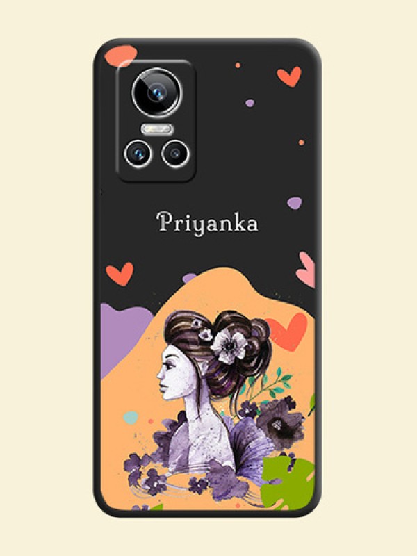 Namecase For Her With Fancy Lady Image On Space Black Personalized Soft Matte Phone Covers -Realme Gt Neo 3 150W