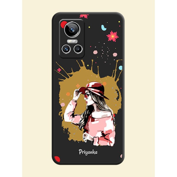 Mordern Lady With Color Splash Background With Custom Text On Space Black Personalized Soft Matte Phone Covers -Realme Gt Neo 3 150W