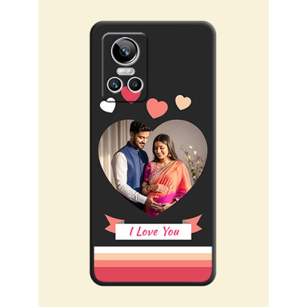 Love Shaped Photo with Colorful Stripes on Personalised Space Black Soft Matte Cases - Realme GT Neo 3 Love Shaped Photo with Colorful Stripes on Personalised Space Black Soft Matte Cases - Realme GT Neo 3