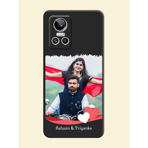 Pin Color Love Shaped Ribbon Design with Text on Space Black Custom Soft Matte Phone Back Cover - Realme GT Neo 3 Pin Color Love Shaped Ribbon Design with Text on Space Black Custom Soft Matte Phone Back Cover - Realme GT Neo 3