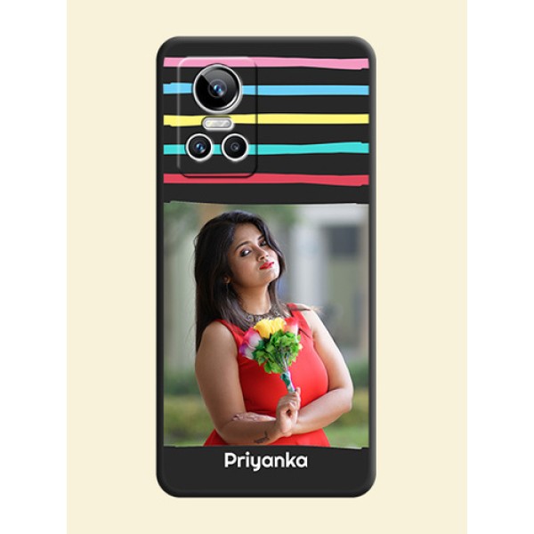 Multicolor Lines with Image on Space Black Personalized Soft Matte Phone Covers - Realme GT Neo 3 Multicolor Lines with Image on Space Black Personalized Soft Matte Phone Covers - Realme GT Neo 3
