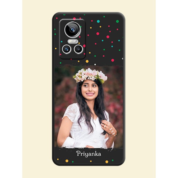 Multicolor Dotted Pattern with Text on Space Black Custom Soft Matte Phone Back Cover - Realme GT Neo 3 Multicolor Dotted Pattern with Text on Space Black Custom Soft Matte Phone Back Cover - Realme GT Neo 3